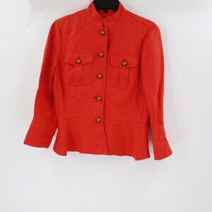 Lauren Ralph Lauren jacket Women's 4 Linen Coral orange Peplum military style